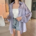thumbnail image 6 of Women Lapel Button Down Long Sleeve Shoulder Sheer Mesh Blouses Shirt Top Long Sleeve Cardigan Outwear Daily Wear, 6 of 9