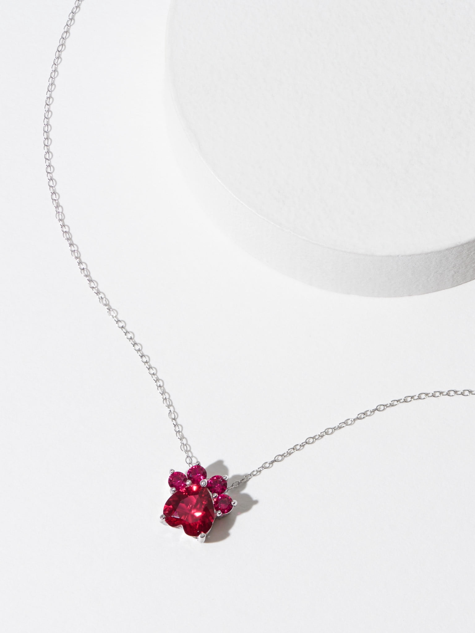 Forever Facets Platinum over Sterling Silver Simulated Ruby Paw Print Necklace