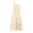 thumbnail image 5 of Summer Saving Wycnly Summer Dresses for Women Elastic Waist Smocked Swing Slit One Shoulder Dresses Sleeveless Slash Neck Solid Maxi Sun Dress Beige L Up to 65% off, 5 of 5