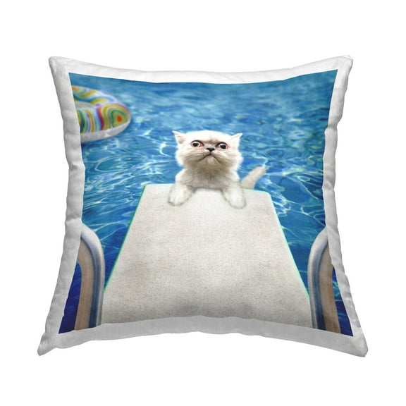 Stupell Industries Kitten on Pool Diving Board Square Decorative Printed Throw Pillow, 18 x 18