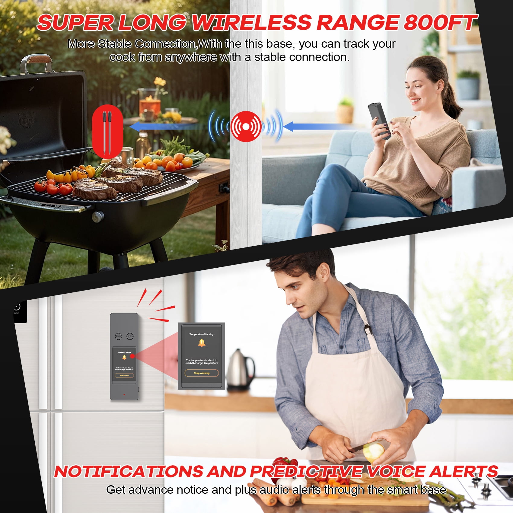 Speusurea RD369 Wireless Meat Thermometer, 2 Ultra-Thin Probes, 1000FT Bluetooth Grill Digital Food Thermometer with Smart APP for BBQ, Grill, Oven, Smoker, Air Fryer