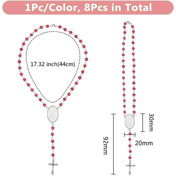 1set Glass Rosary Beaded Necklaces Making Kit Blank Oval Alloy Necklace Mixed color 17.32 inch(44cm)