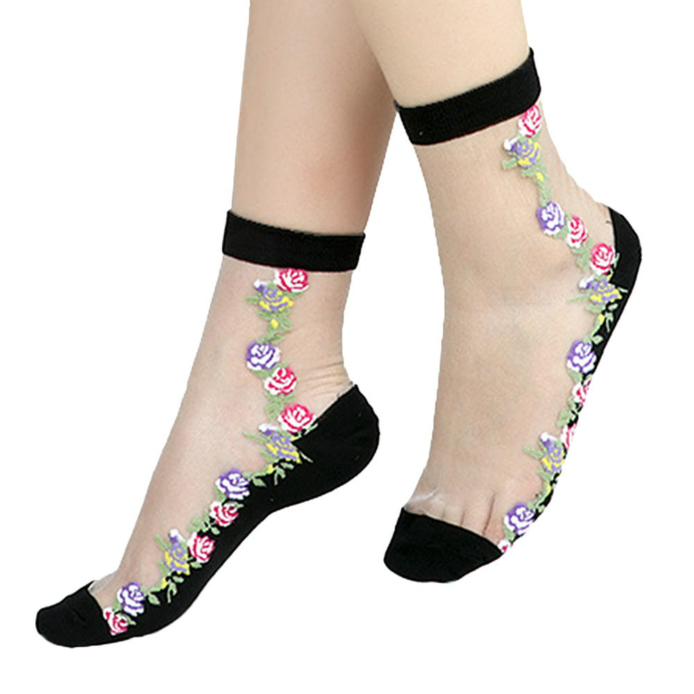 Kaboer 40 Styles Beautiful Sock Flower Summer Women Lace Socks Crystal Glass Silk Short Thin
