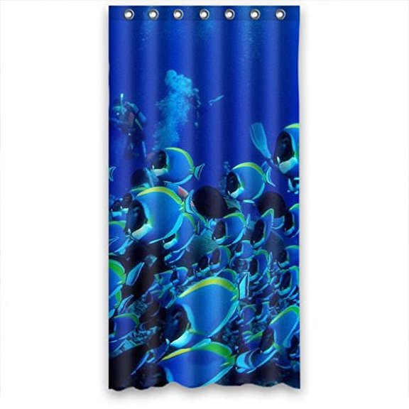 HelloDecor Blue Fish Grop Undersea Shower Curtain Polyester Fabric Bathroom Decorative Curtain Size 36x72 Inches