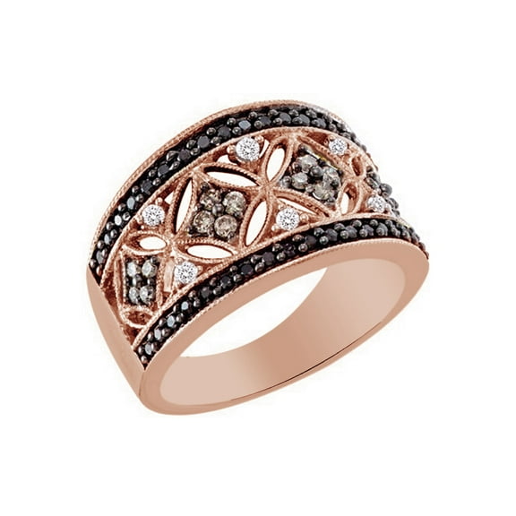 AFFY Brown & White Natural Diamond Fashion Band Ring In 10k Rose Gold (0.5 Cttw)
