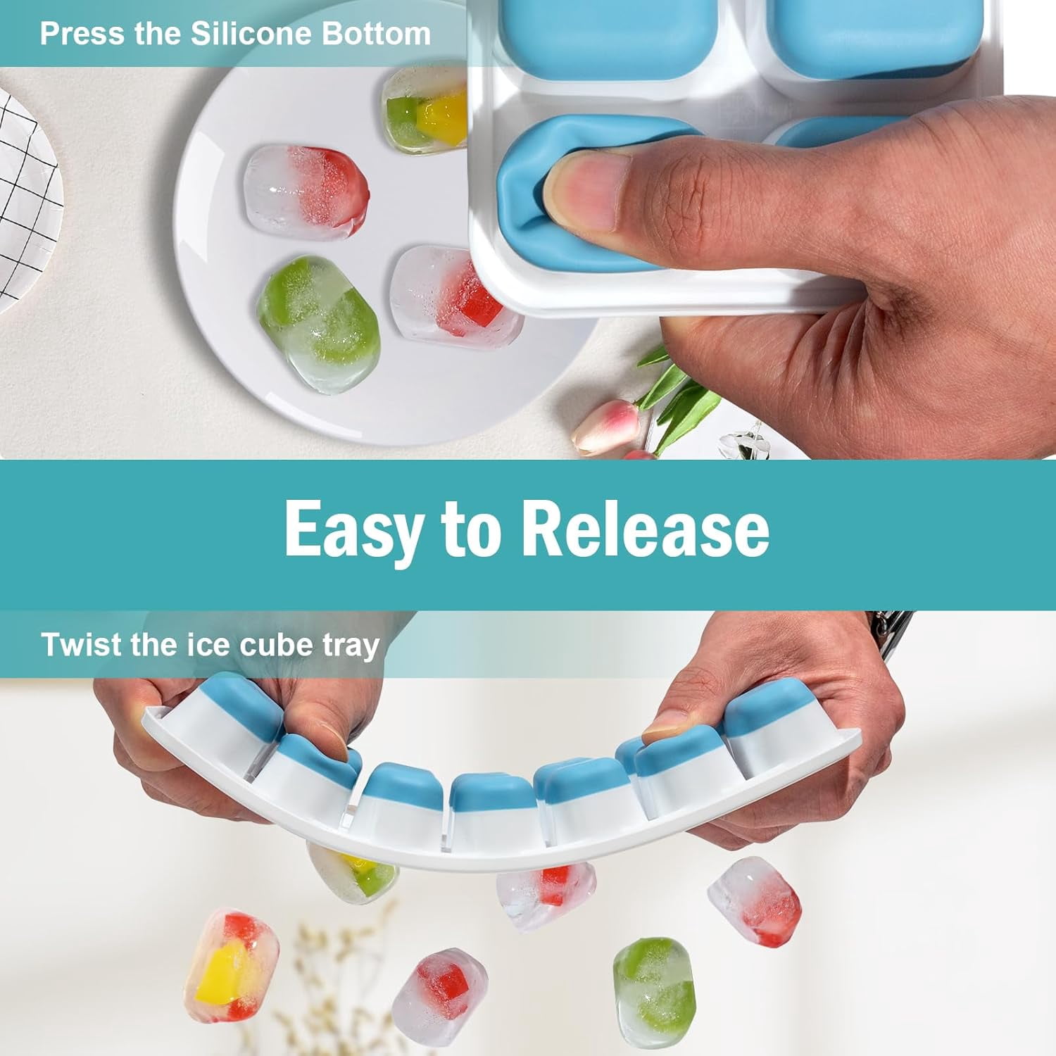 Ice Cube Trays for Freezer Ice tray - Easy to Release Silicone Ice Trays with Spill-Resistant Lids, Reusable Ice Cubes,Stackable and BPA-Free, Perfect for Cocktails, Baby Food, and Iced Coffee