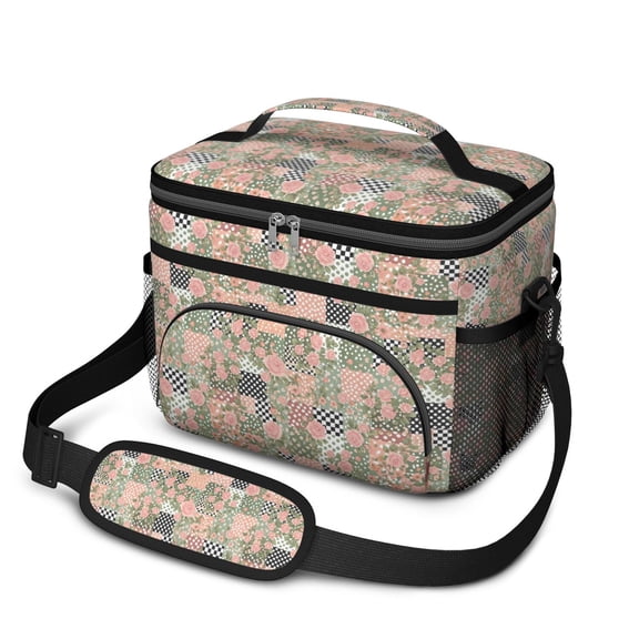 Lunch Box Pioneer Flower Floral Print Pattern Insulated Lunch Bag for Women Men,Medium Leakproof Lunchbox Cooler Bag Adjustable Strap,10 X 6.7 X 8 Inches