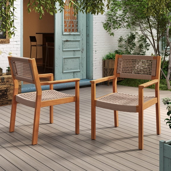 MAYEERTY Mid Century Modern Solid Wood Dining Chairs (Set of 2) - With Armrests for Vanity/Living Room