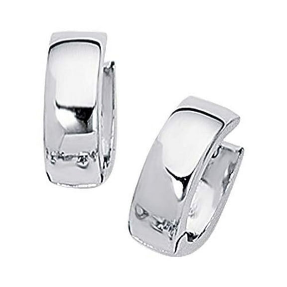 JewelStop 10k White Gold Polishe Finish 5mm Huggie Hinged Earrings, 1.9gr.