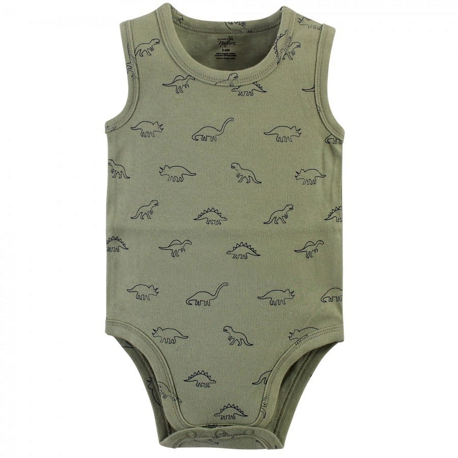 Touched by Nature Baby Boy Organic Cotton Bodysuits 5pk, Bold Dinosaurs, 3-6 Months