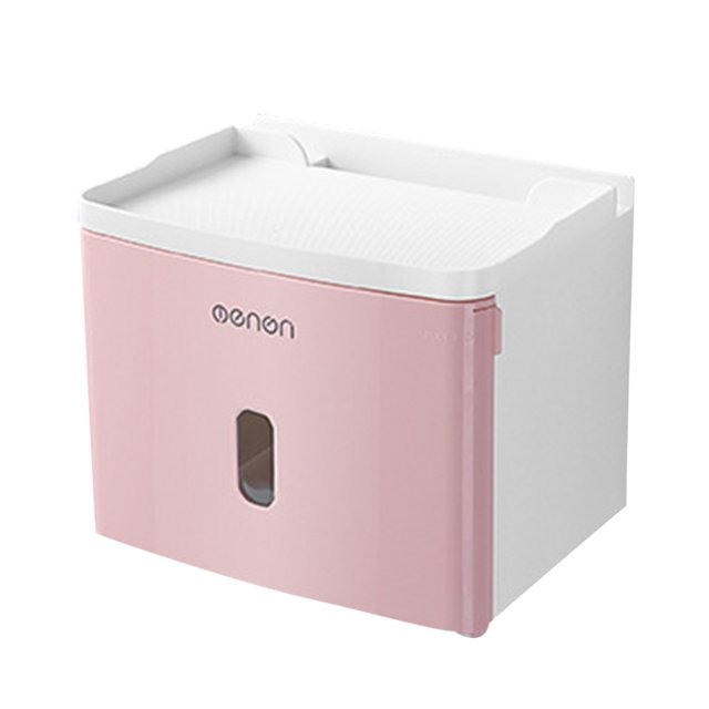 Caja de pañuelos sin perforaciones Organizador de rollos de pañuelos para baño (rosa)