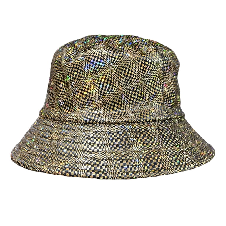 Joernso Shiny Fabric Bucket Hat, Rainproof Reflective Party Hat ...