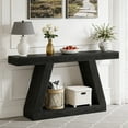 thumbnail image 1 of Fnova 55" Farmhouse Console Table, 2-Tier Storage Sofa Table, Long Wood Entryway Table for Hallway, Living Room, Easy Assembly, 1 of 10