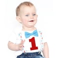 thumbnail image 3 of Noah's Boytique Vintage Airplane Theme First Birthday Party Cake Smash Outfit Blue Bow Red Number One 6-12 Months, 3 of 5