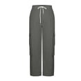 thumbnail image 6 of Women's High Waisted Work Pants with Drawstring, Loose Fit Cargo Pants with Multiple Pockets, Casual Straight Leg Trousers for Daily Wear, Streetwear and Outdoor Activities-Dark Gray, 6 of 8
