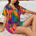 thumbnail image 4 of Fotbe Colorful Parrot Jungle Dream A Conjunto de Pijama Estampado para Mujer, 2 Piezas, Ropa de Dormir con Camiseta de Manga Corta y Shorts Suaves-Medium, 4 of 6