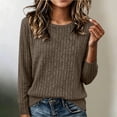 thumbnail image 2 of Qgtaibl Womens Ribbed Knit Long Sleeve Tops Crew Neck Soft Stretchy Lounge Blouse Loose Fit Basic Daily Pullover Shirts Brown XXL, 2 of 7