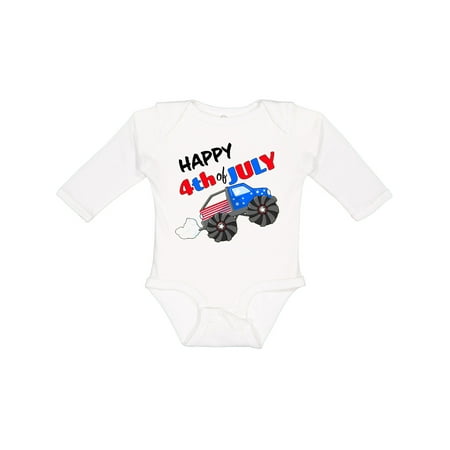 

Inktastic Happy Fourth of July Monster Truck Boys or Girls Long Sleeve Baby Bodysuit