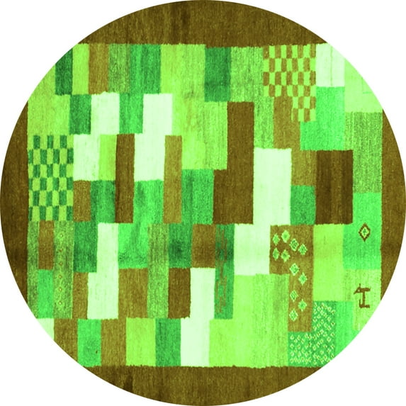 Ahgly Company Indoor Round Abstract Green Contemporary Area Rugs, 7' Round