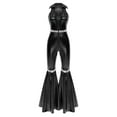 thumbnail image 3 of YiZYiF Womens Metallic Shiny 70s 80s Disco Outfit V neck Sleeveless Bell Bottom Dance Jumpsuit Black L, 3 of 6