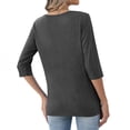 thumbnail image 4 of Qwertyu Womens Tops 3/4 Sleeve V Neck Button Down Henley Shirts Business Casual Basic Tees Summer Top 2026 Dark Gray XL, 4 of 5
