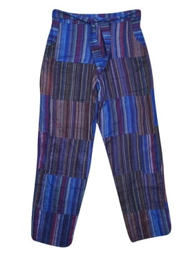 Mogul Patchwork Cotton Yoga Pant Stripe Loose Trouser With Elastic Waistband With Two Side Pockets Summer Comfy Pajama Pants