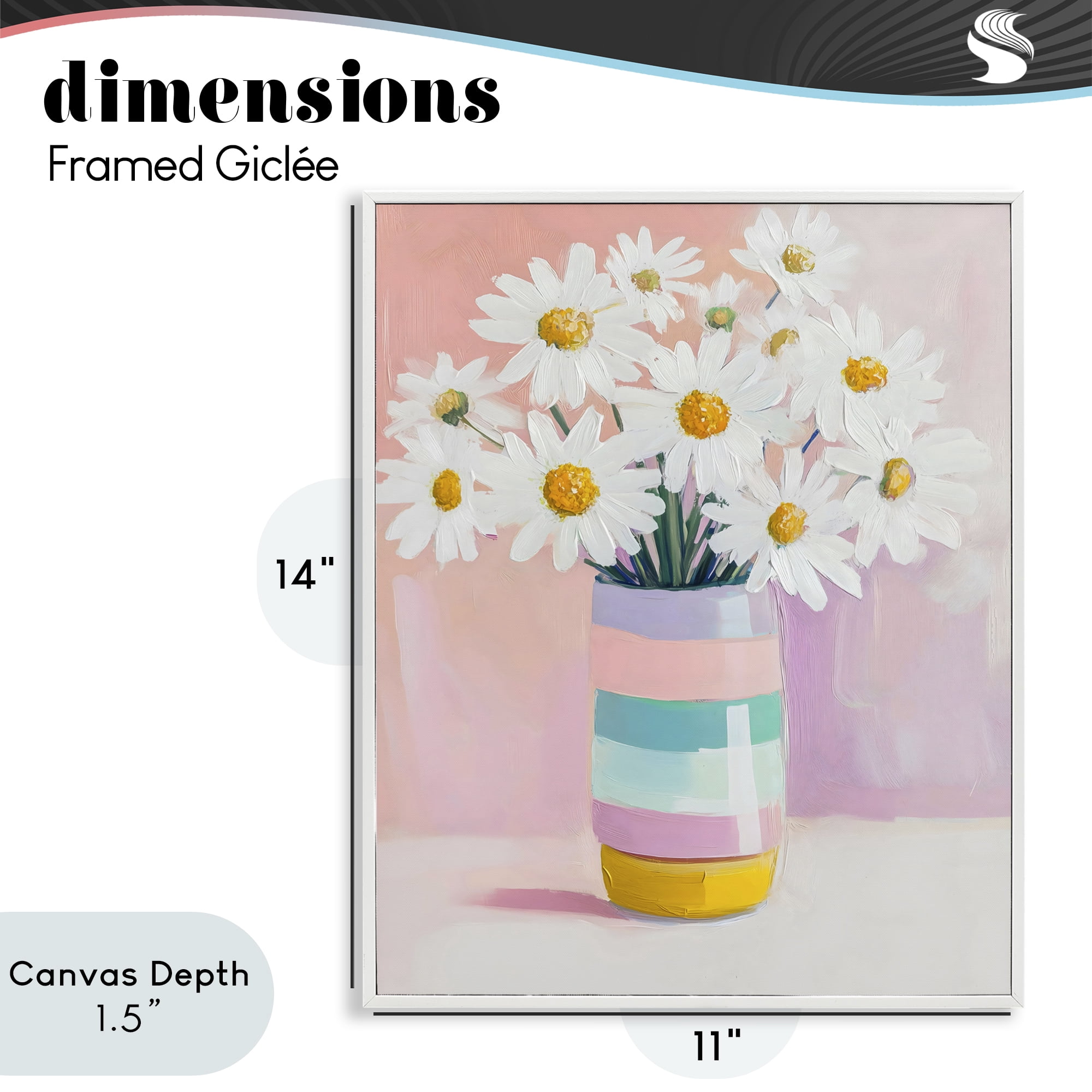 Stupell Industries Daisies in Striped Vase White Framed Giclee Art, design by The Prints Vibe