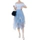 thumbnail image 2 of Falda de tul para mujer, asimétrica, alta y baja, de 3 capas, midi, con cintura elástica, estilo tutú, para vestido de fiesta informal, 2 of 8