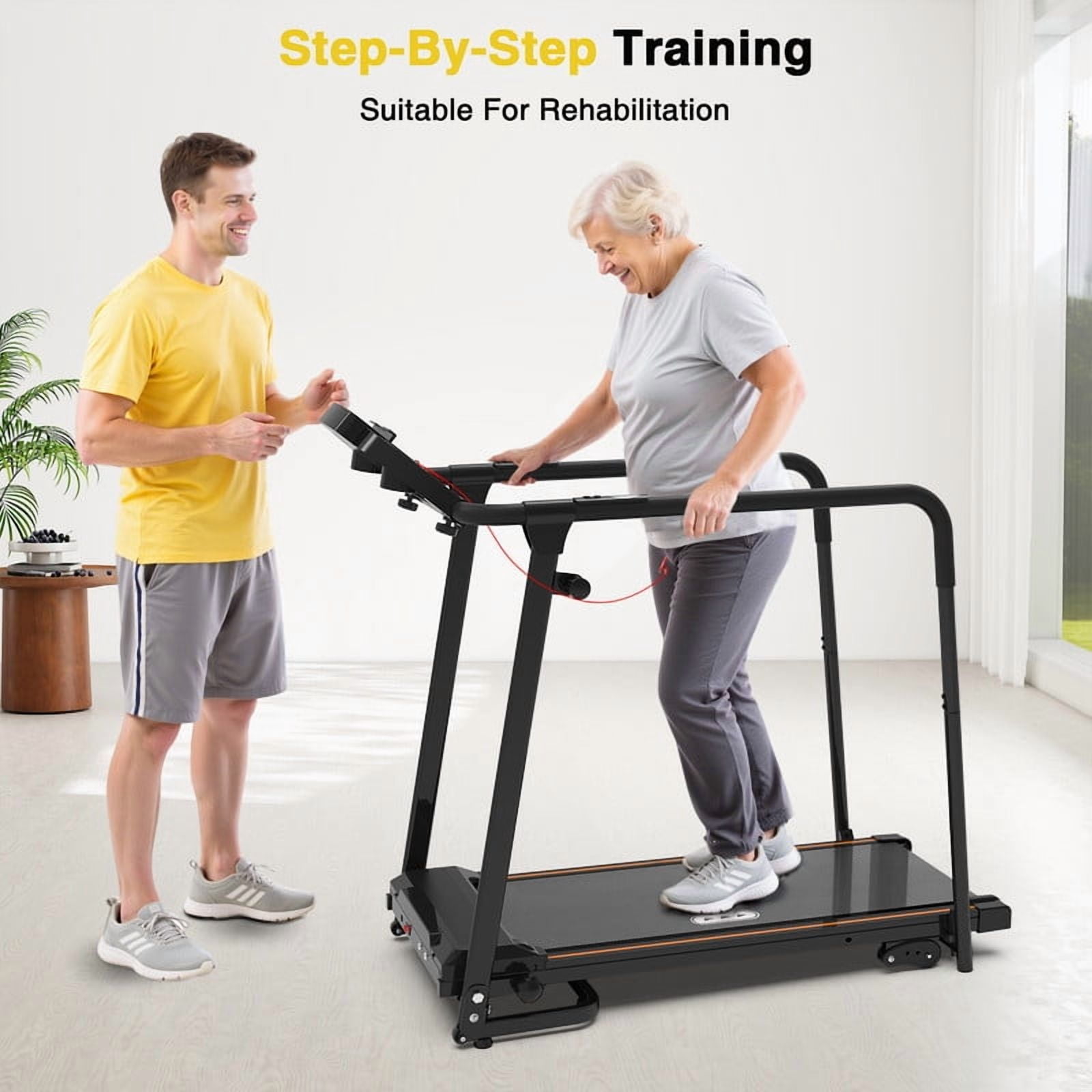 Redliro Walking Treadmill for Seniors with Long Handrails, Foldable Incline Treadmil, 265lbs Compact Treadmill for Home Exercise