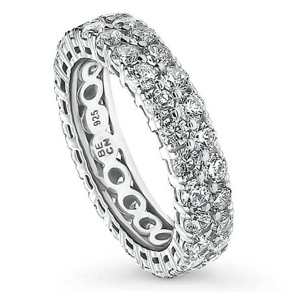 BERRICLE Sterling Silver Wedding Rings Pave Set Round Cut Cubic Zirconia CZ Anniversary Eternity Ring for Women, Rhodium Plated Size 8
