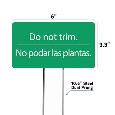 Garden Marker, Do Not Trim Acrylic Sign, Bilingual Plant Signs, Set of 2