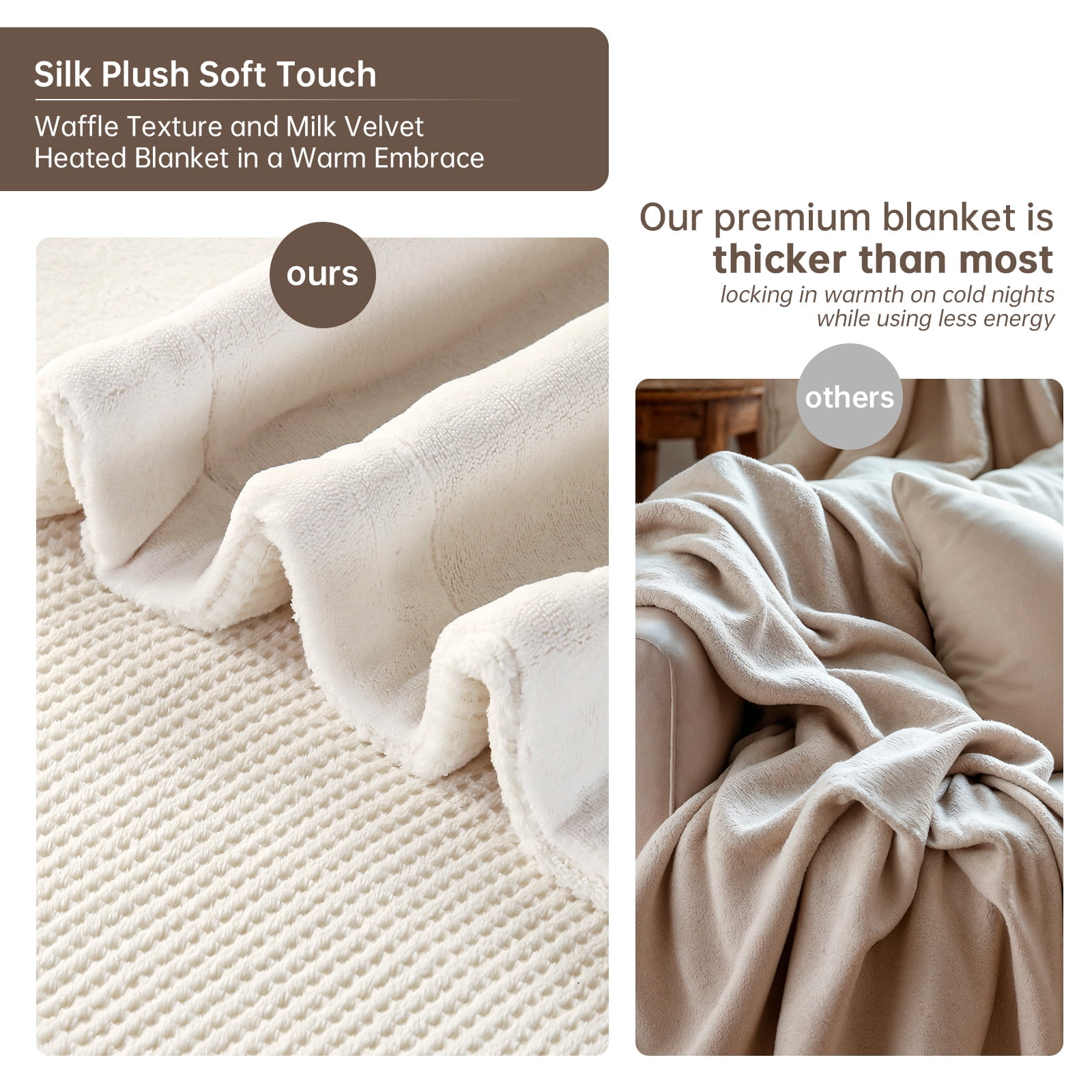 Heated Blanket Queen Size, Washable Heated Blanket Electric, Electric Blanket, Cream, 84" x 90", Blanket Warmer Heating blanket Heat Warming Blanket Electric Blanket Heater