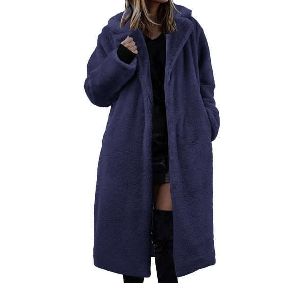WENWU Womens Winter Warm Lapel Fuzzy Coat Jacket Overcoat Spliced Mid Length Coat Suit Collar Women Long down Coat with Hood plus Size Coats Winter