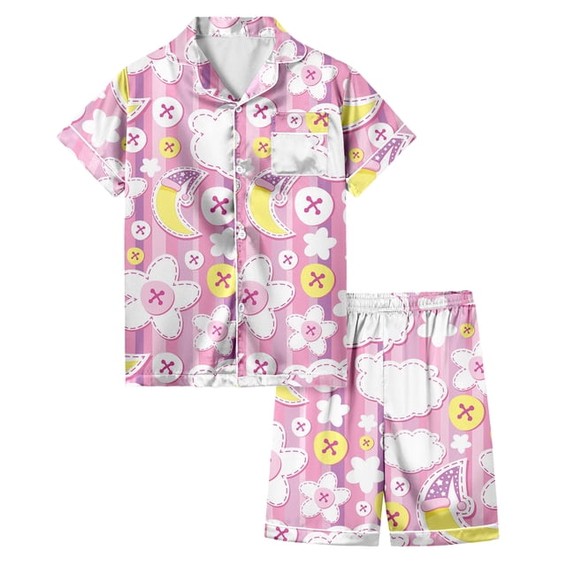 Girls Playful Daily Wear Painted Home Outfit Set Comfortable Childrens Pajamas For Activities And Cozy Lounging