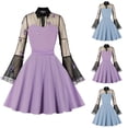 thumbnail image 2 of SOOMLON Halloween Dress for Women Gothic Witch Dress Long Sleeve Crew Neck Solid Color Dress Halloween Gauze Embroidered Trumpet Sleeve Patchwork Vintage Dress Light Blue XL, 2 of 8
