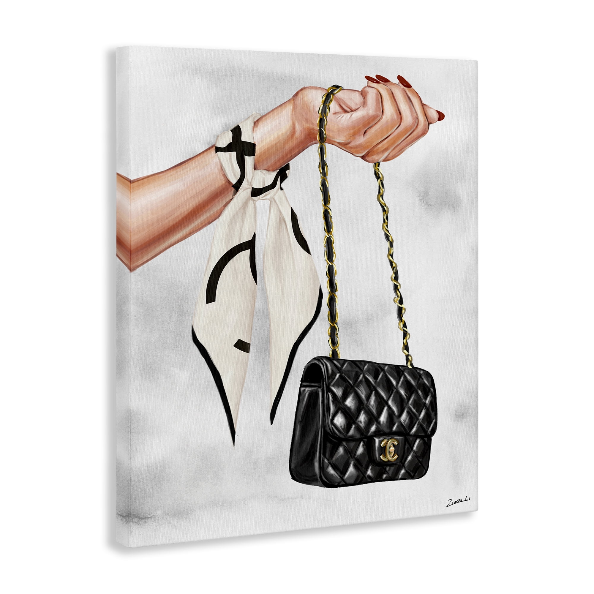 Stupell Industries Black Handbag on Wrist Fashion Painting Wrapped Canvas Art Print Wall Art, 16 x 20
