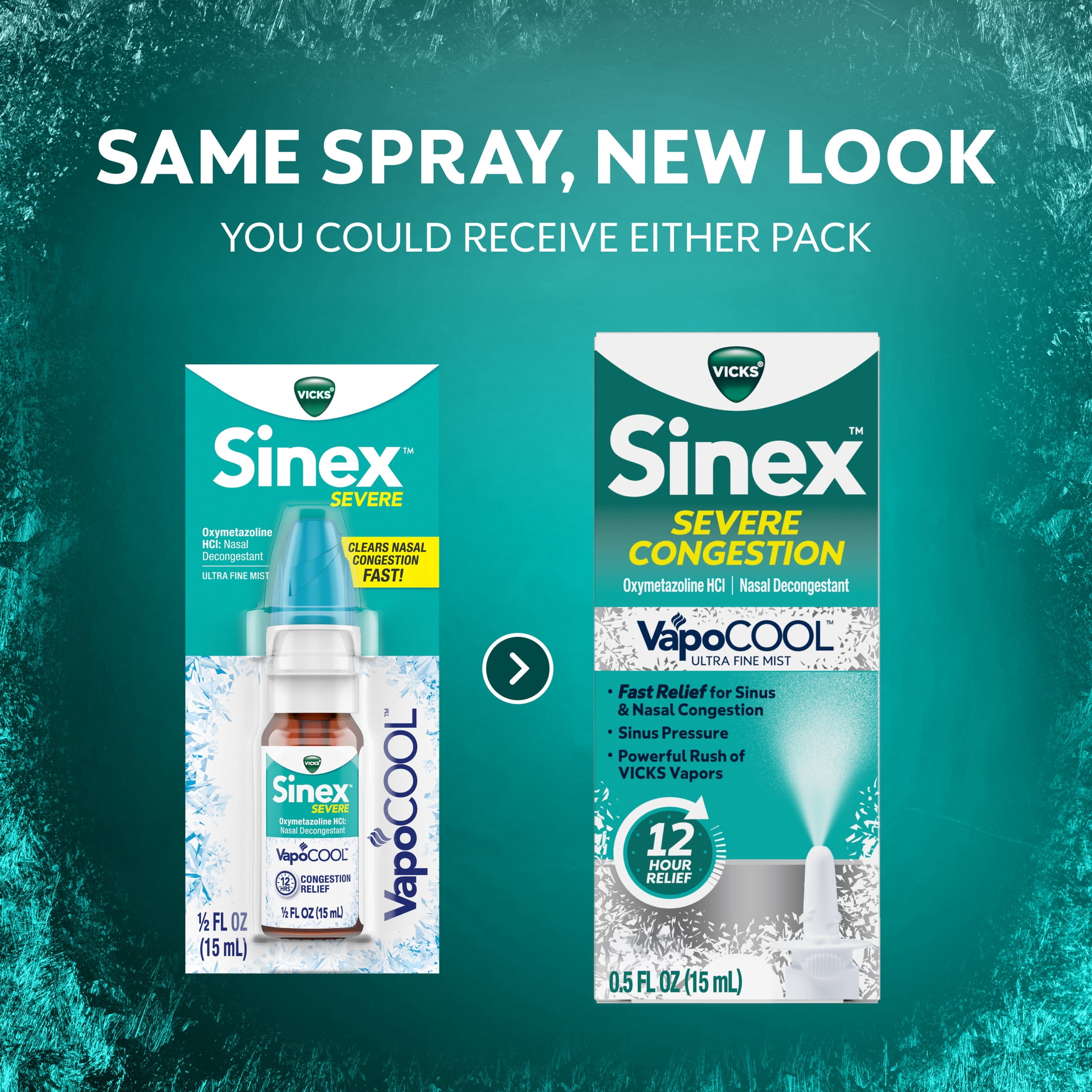 (2 pack) Vicks Sinex SEVERE CONGESTION VapoCOOL Nasal Spray, Sinus Medicine, 0.5 fl oz