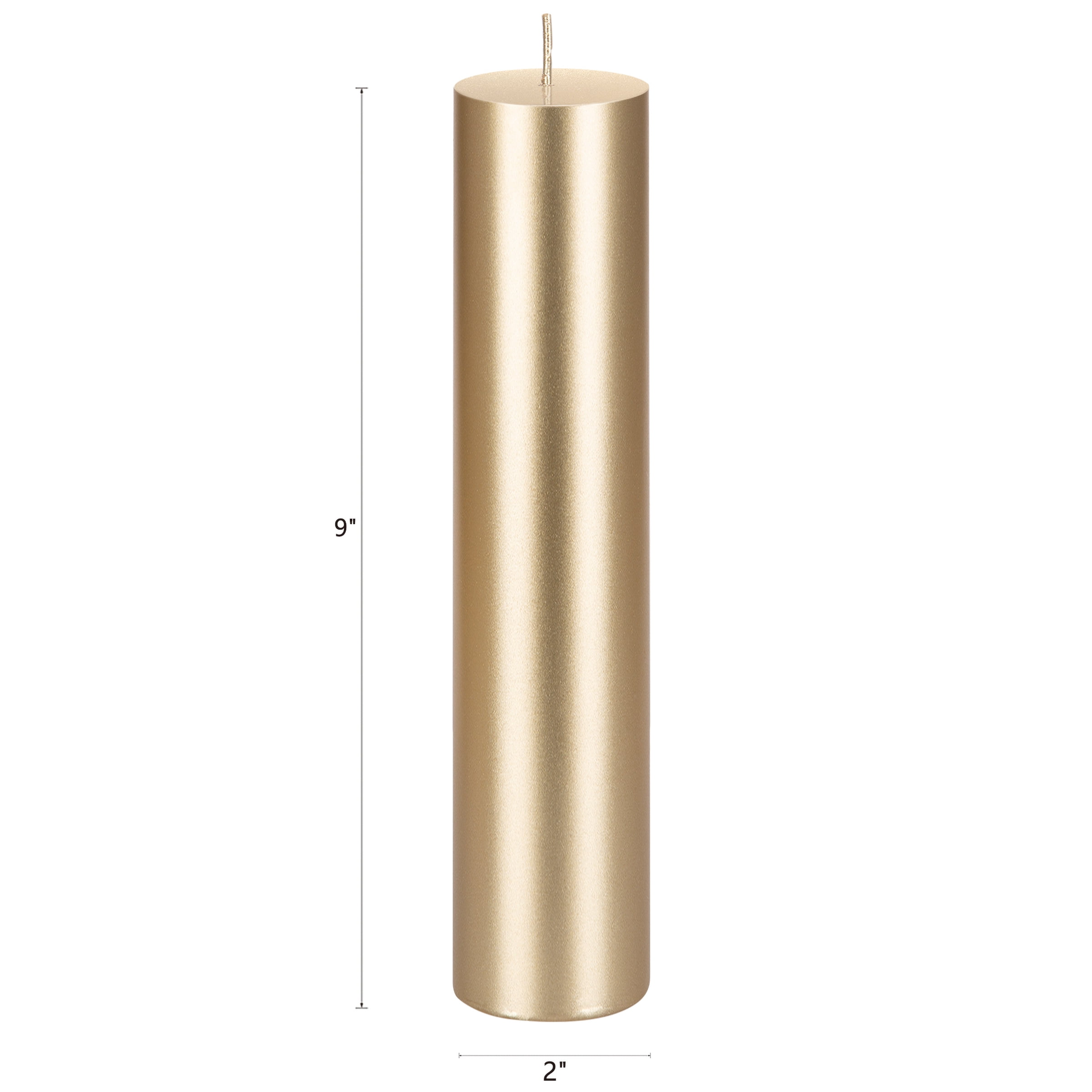 Mega Candles 3 pcs Unscented Gold Round Pillar Candle, Hand Poured Premium Wax Candles 2 Inch x 9 Inch, Home Décor, Wedding Receptions, Baby Showers, Birthdays, Celebrations, Party Favors & More