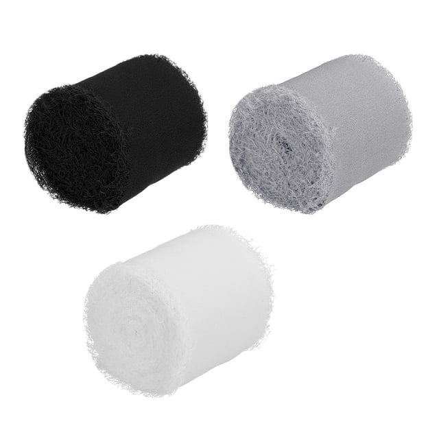 Uxcell Cinta de Chifón con Flecos de 1.5 In x 5 Yd para Decoración DIY, Negro/Blanco/Gris 3 Rollos