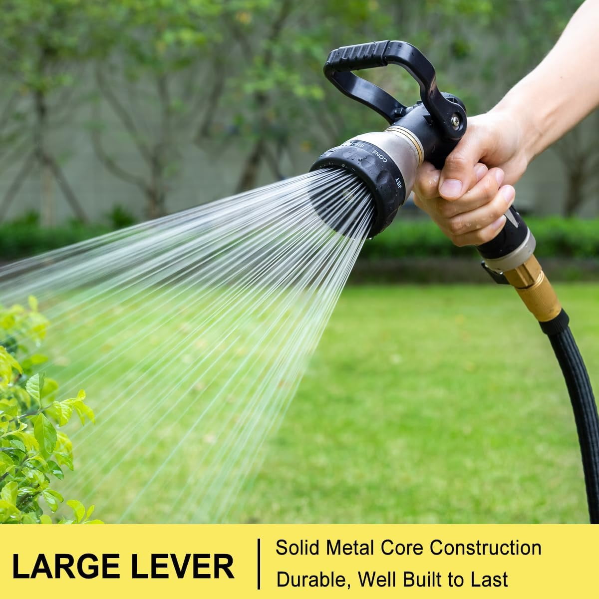 FANHAO Heavy Duty Fireman's Hose Nozzle, Metal Watering Nozzle with 8 Spray Patterns, Lever Control