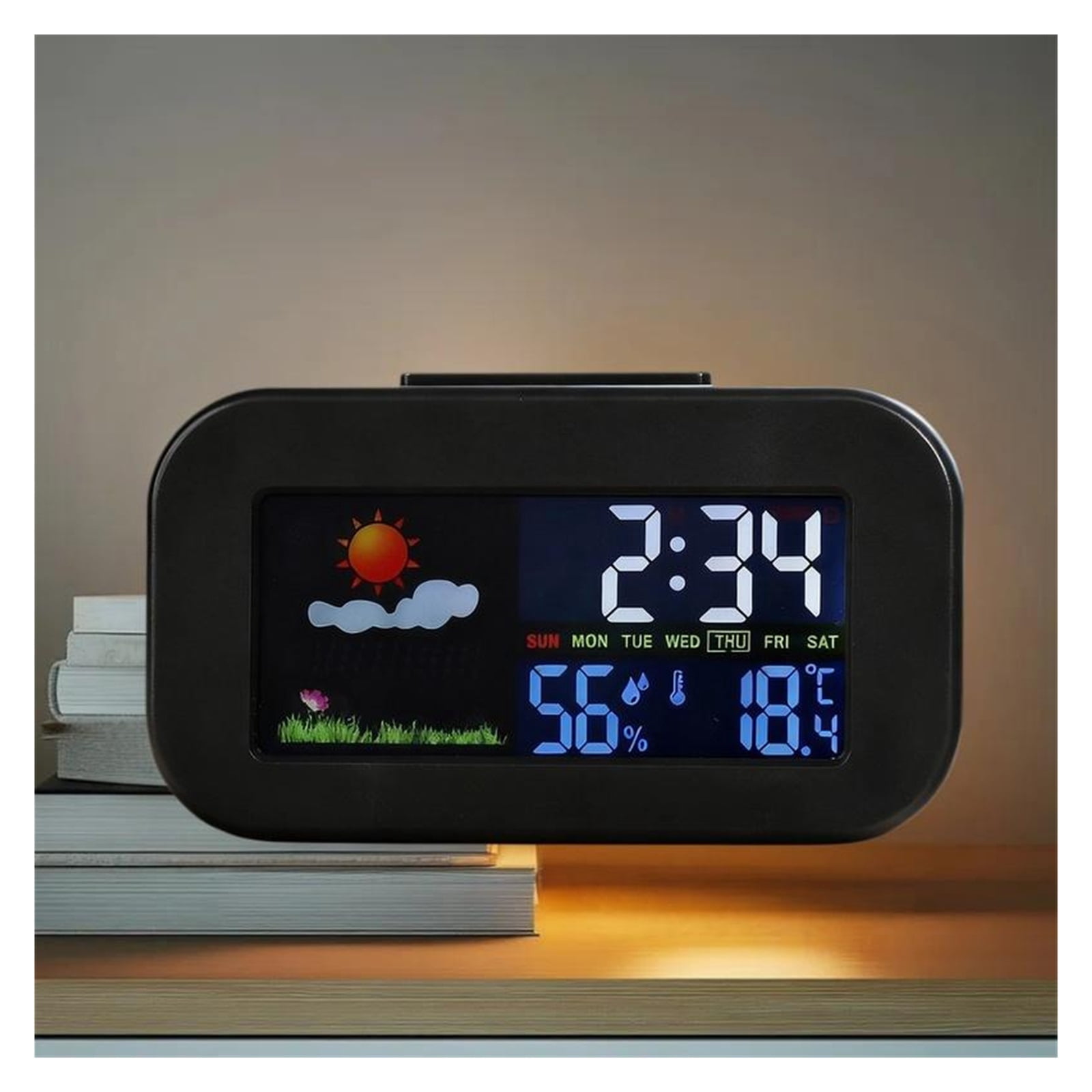 Weather Station Clock with Color Display - Temp & Humidity Monitor Backlit for Kids & Teens ,Weather Forecast