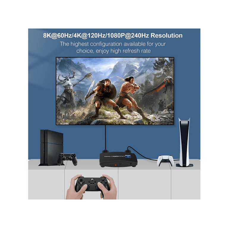 4 in 1 HDMI Switch 2.1 8K ULTRA HD @60HzX4K@120Hz, 1080P, 3D, eARC, HDR,  DTS/Doby for XBOX PS3/4/5 Fire Stick TV 