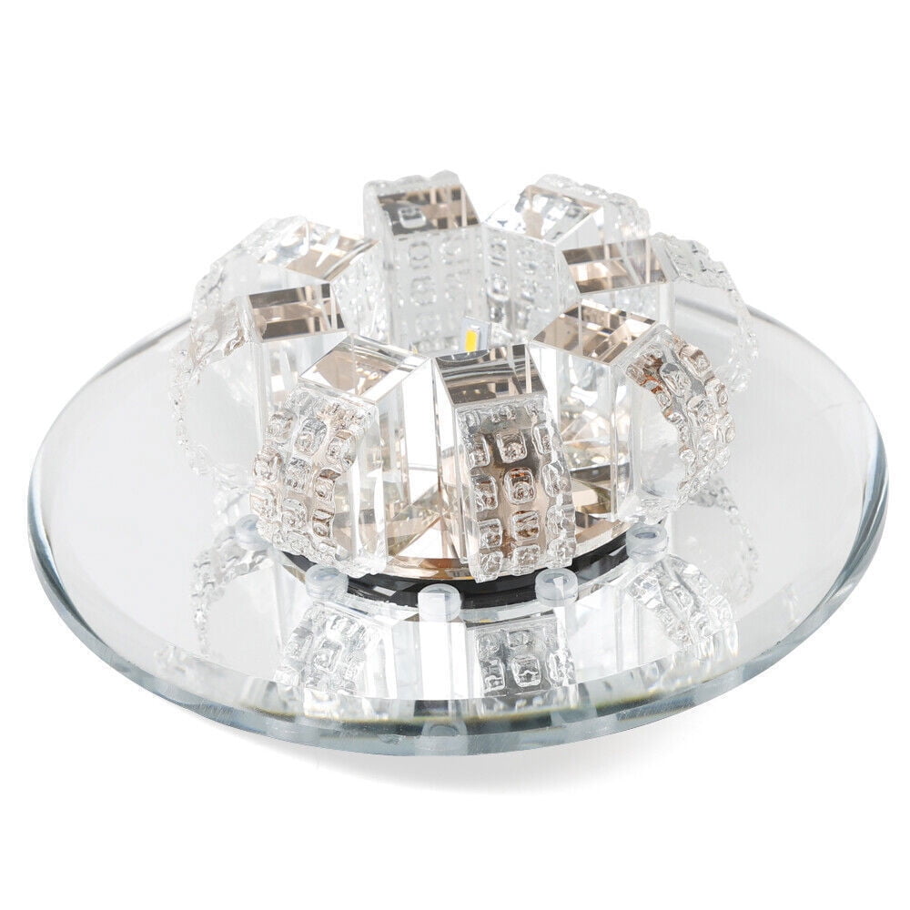 Modern Mini Crystal Chandelier, Round 2-Tier Chandelier Light Fixture Flush Mount Ceiling Lighting Warm White and Blue LED Pendant Lamp for Dining Room Bedroom Living Room