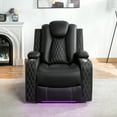 thumbnail image 5 of Set of 2 Power Reclining Theater Chairs with Adjustable Headrest, USB Charging, LED Ambient Lights, Cup Holders & Hidden Storage – Premium Air Leather Recliners for Home Theater & Gaming, Color:Black, 5 of 8