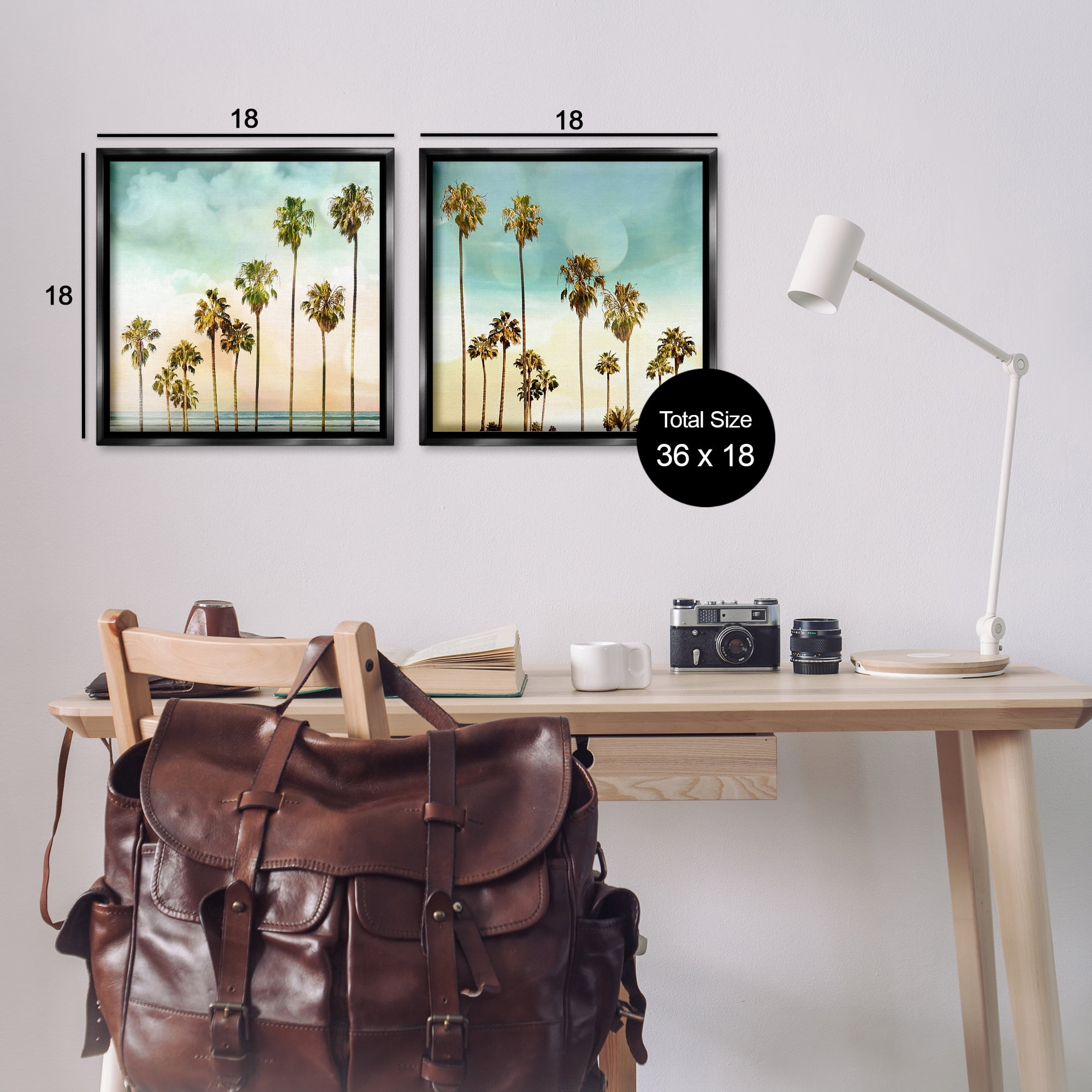 Stupell Industries Tropical Palms Increasing Heights Landscape & Nature Painting Black Floater Framed Canvas Art Print Wall Art, 18 x 18, Set of 2
