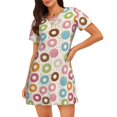 thumbnail image 1 of Fotbe Colorful Donuts Bata de Dormir para Mujer con Estampado, Camisón de Algodón de Manga Corta, Ropa de Dormir Casual, 1 of 6