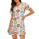 thumbnail image 1 of Balery Colorful Donuts Camisón de manga corta con cuello redondo para mujer, cómodo y elegante., 1 of 6