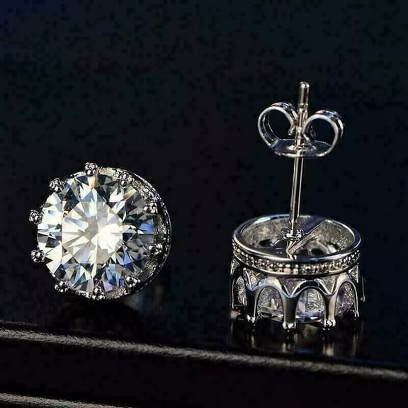 2CT Round Cut Lab Created Diamond Women Men's Stud Earrings14k White Gold over