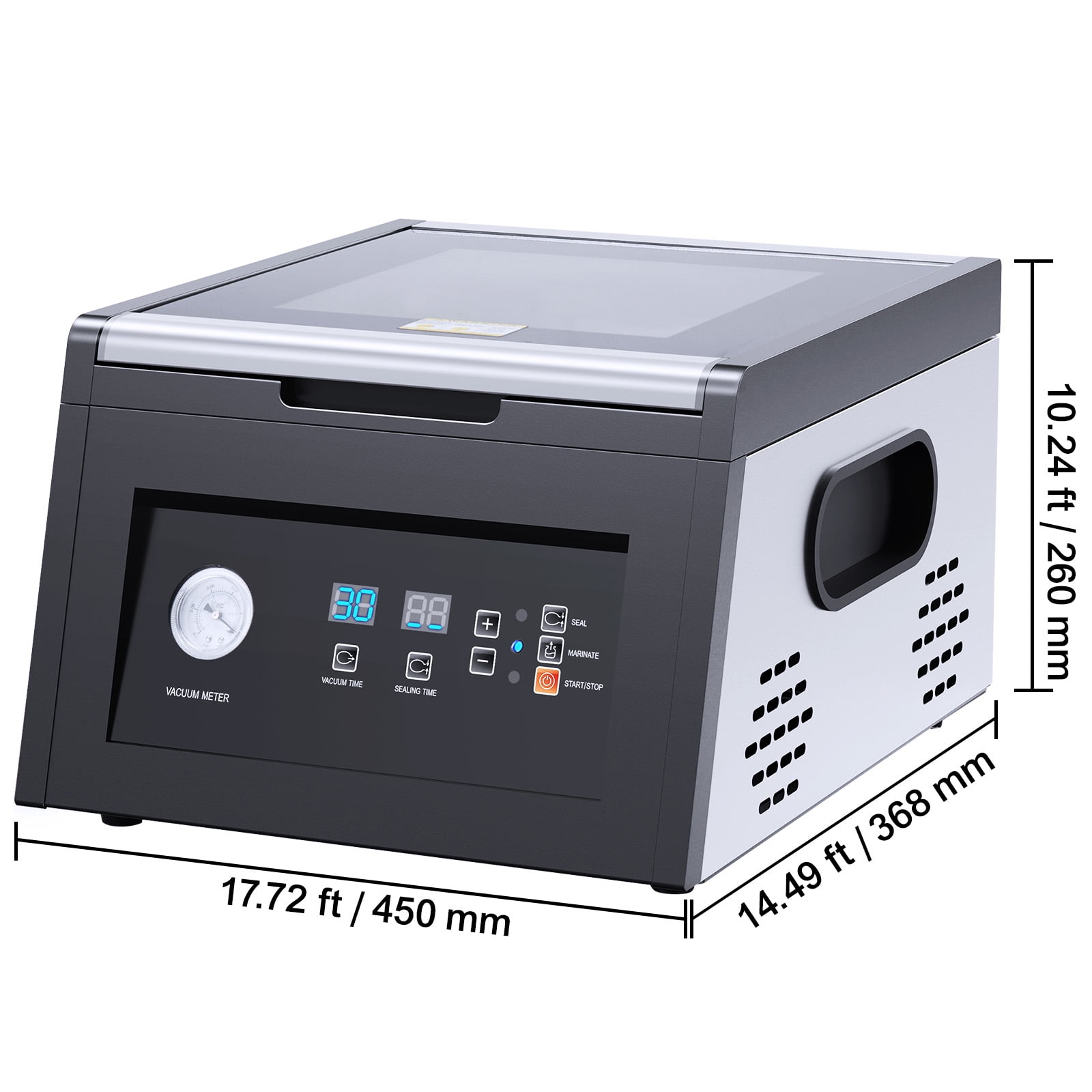KFFKFF Chamber Vacuum Sealer, 380W Pump Power, Bag Sealing Machine for Moist Foods and Meat, Space-Saving Design with 11.5-Inch Seal Length, Suitable for Commercial and Home Applications