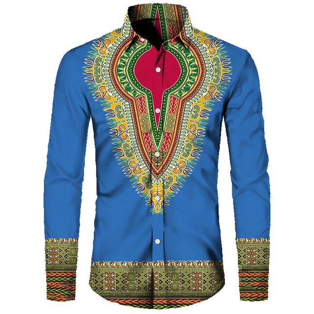 Camisas de manga larga de estilo étnico de otoño Camisa de hombre con patrón retro Tendencia Ropa de hombre al aire libre Nuevas camisetas de manga larga para hombre